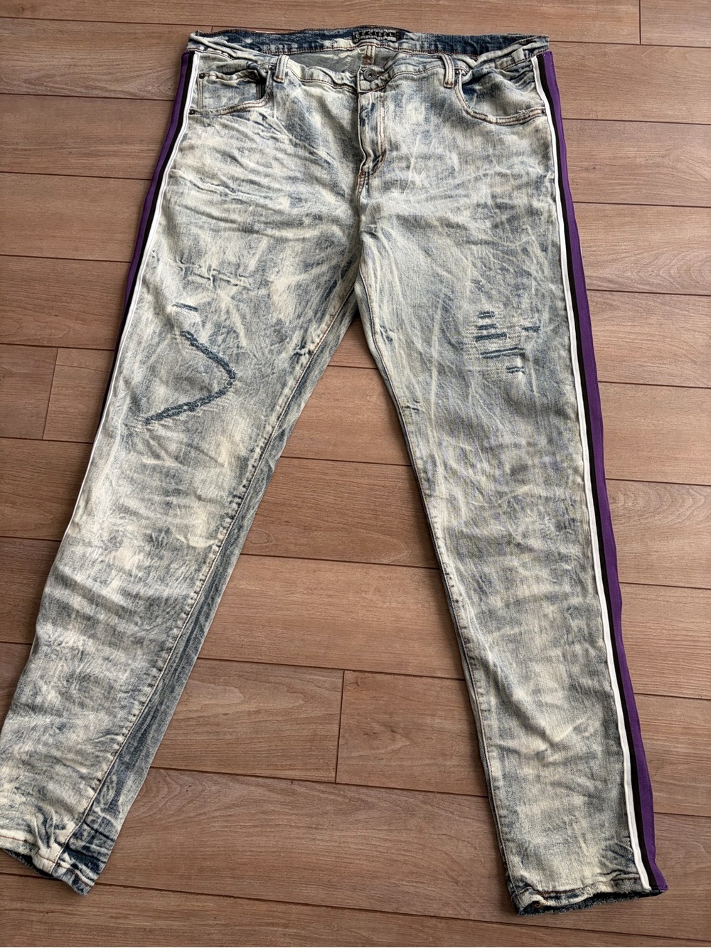 Decibel Men's Washed Denim Jeans with Purple Side Stripe